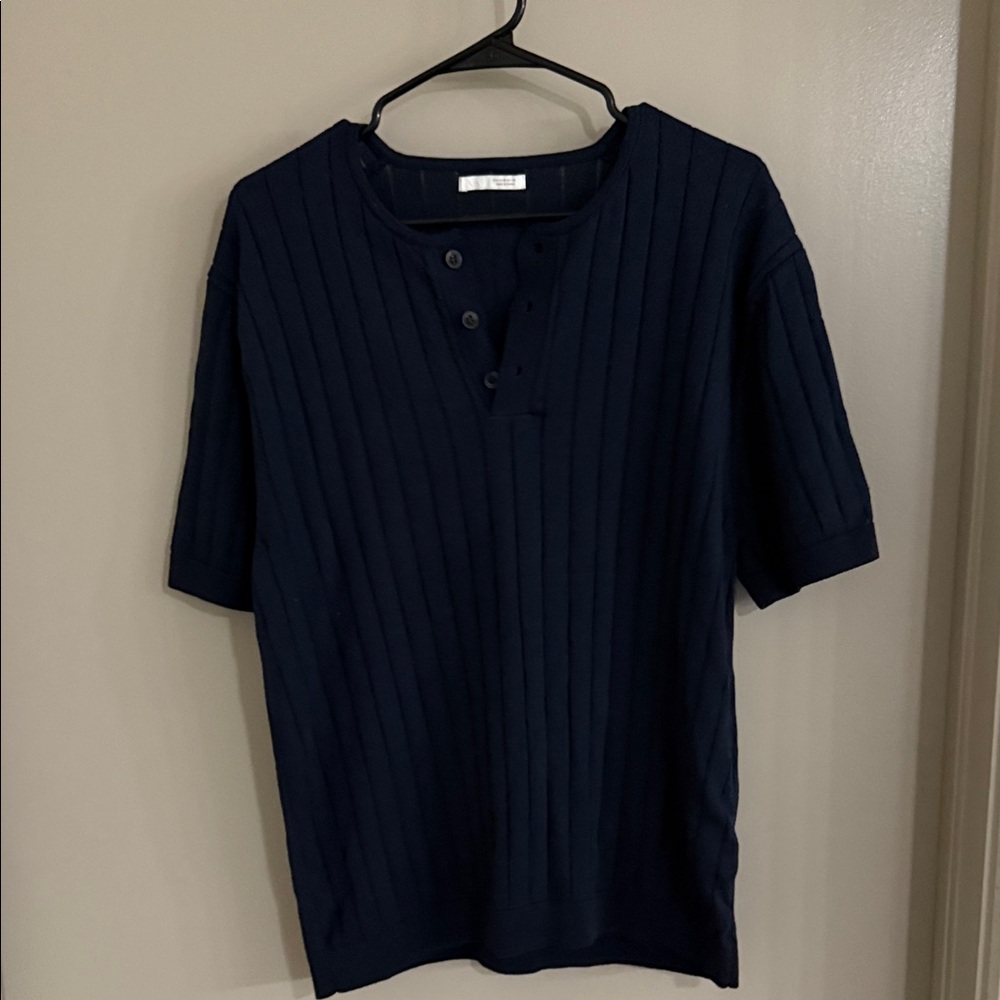 Zara Dark Blue Ribbed Men's Shirt